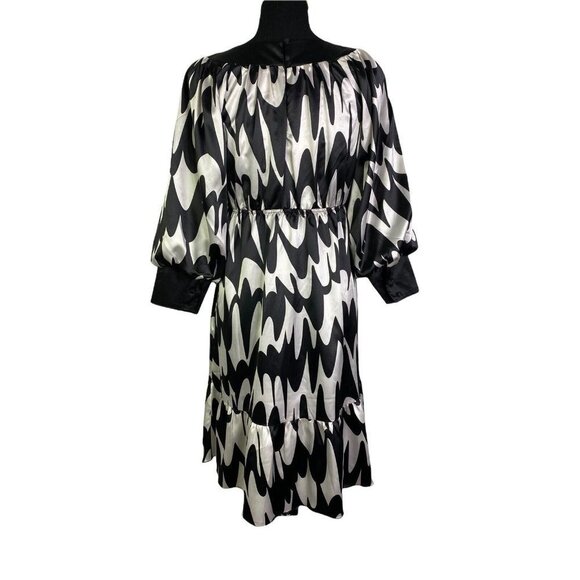 Matty M Womens Black‎ White Long Sleeve Cinched Waist A Line Dress Size Medium - Picture 4 of 10